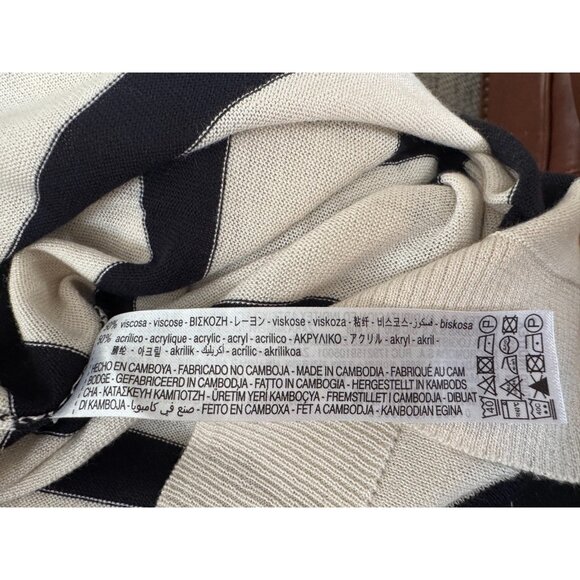 Zara Ivory Black Striped Basic Knit Pullover Sweater Crewneck Womens Size S - Picture 7 of 8